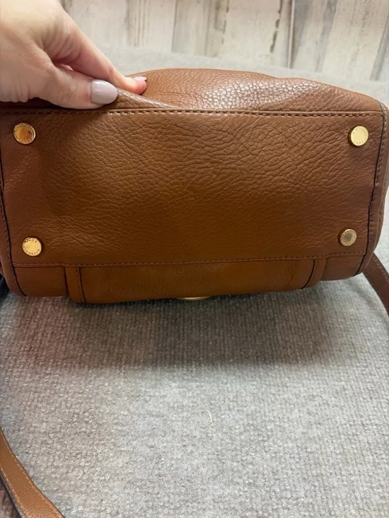 Michael Kors Brown Leather Satchel Crossbody MK Logo Medium - Picture 5 of 8